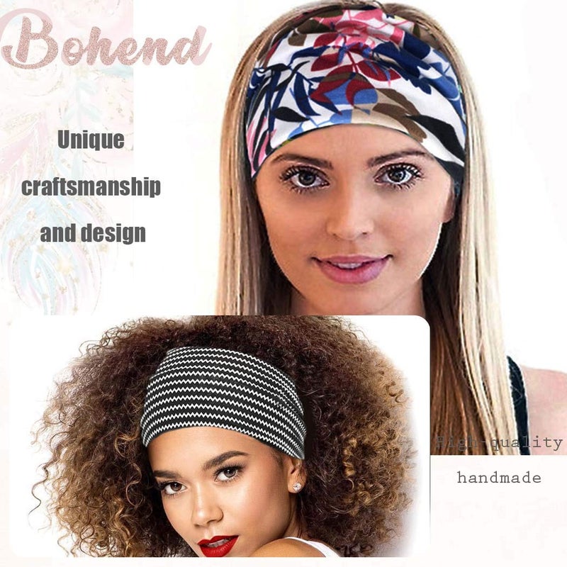 Bohend Wide Boho Headbands Women 8 PCS Stretchy Cotton Hairbands No Slip Bandeau Head Wrap (Boho, Uniform size) - Image 4